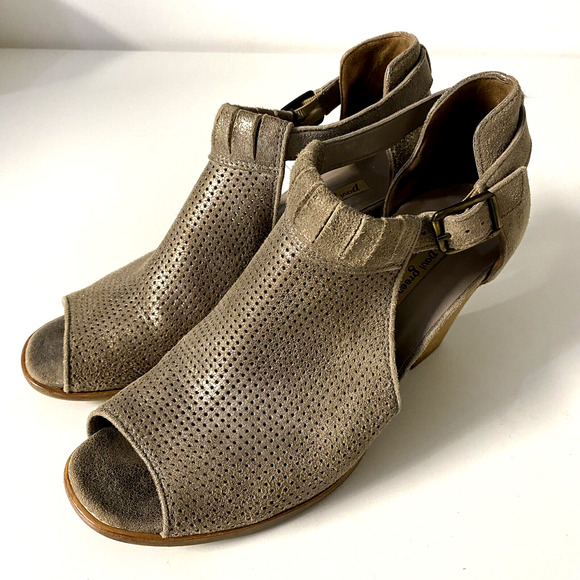 Paul Green Colleen Beige Suede Perforated Peep Toe Bootie Sandal Metalli… - Picture 4 of 8